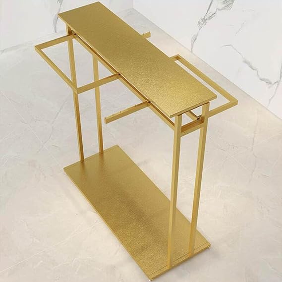 Etlegor Heavy Duty Clothes Garment Rack, Freestanding Double Rod Clothing Hanger Stand with Storage Display Shelf for Hanging Clothes Boutique Store (Color : Gold, Size : 150x50x150cm)