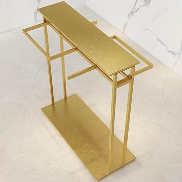 Etlegor Heavy Duty Clothes Garment Rack, Freestanding Double Rod Clothing Hanger Stand with Storage Display Shelf for Hanging Clothes Boutique Store (Color : Gold, Size : 150x50x150cm)