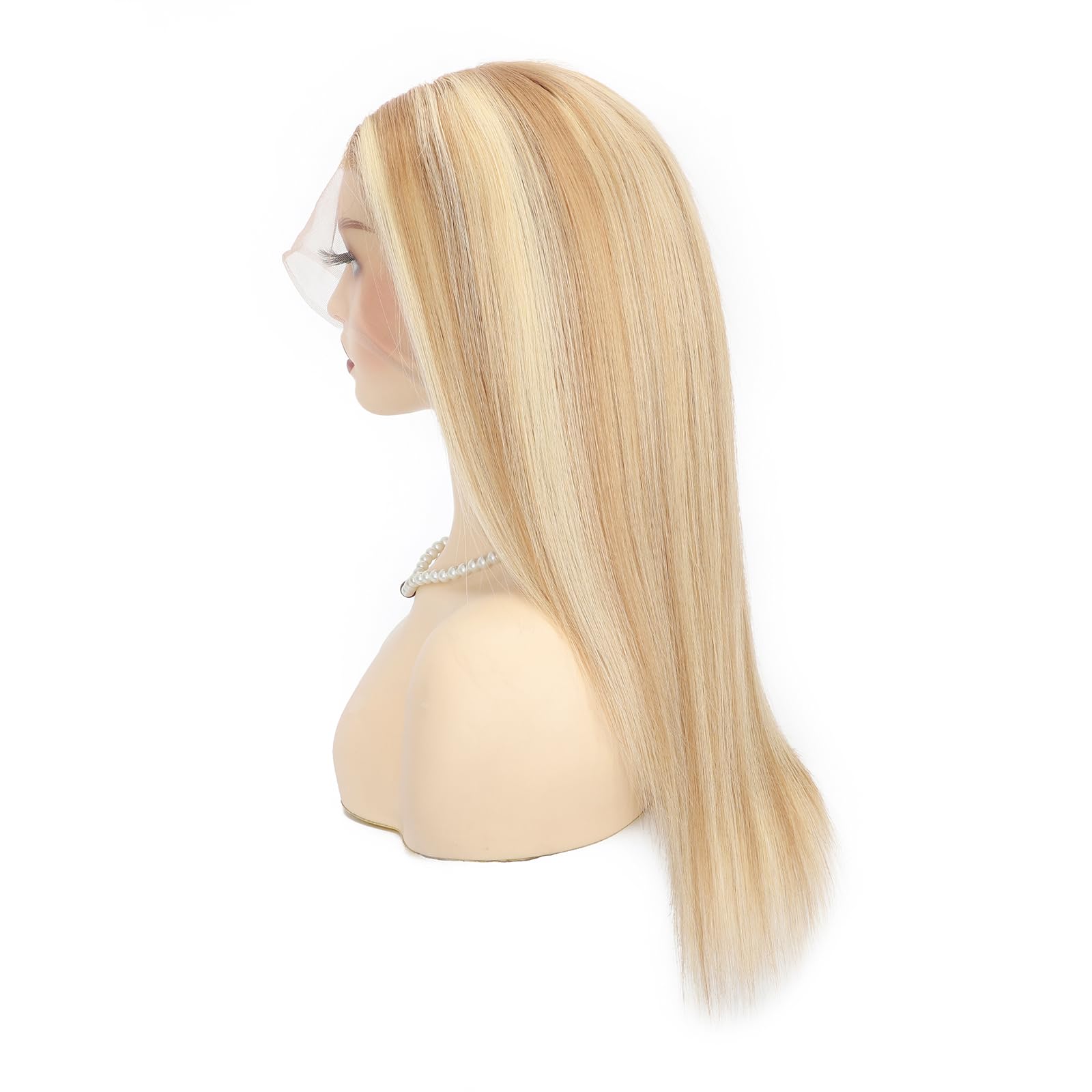 Peruka z prawdziwych włosów, blond pasemka P27/613#, 100% ludzkie włosy, pełna koronka, przezroczysta koronka, wstępnie plucked 35 cm
