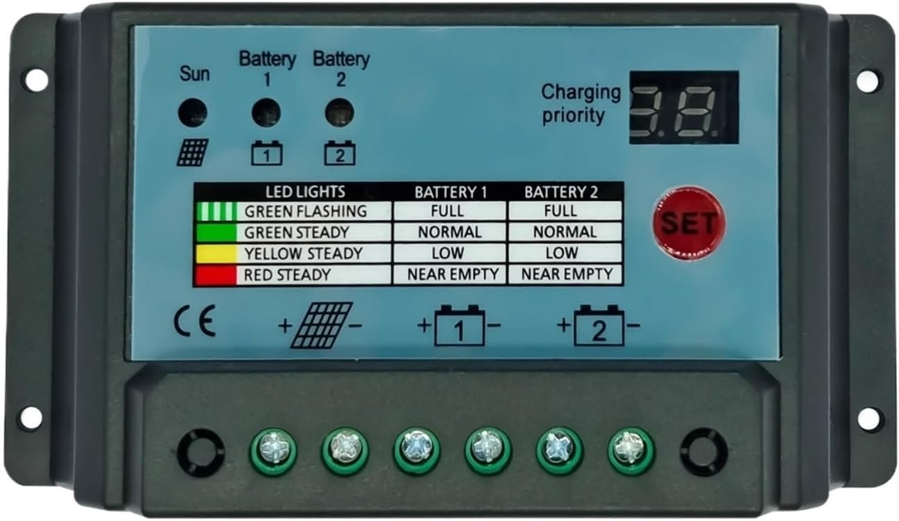 Dual Battery Solar Charge Controller 10A 20A 30A PWM 12V 24V System Batteries Power Panel Regulator Charger(10A)