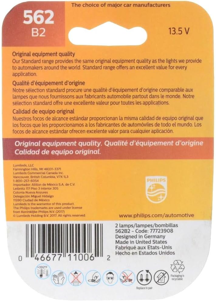 Back of Philips 562B2 packaging with specifications