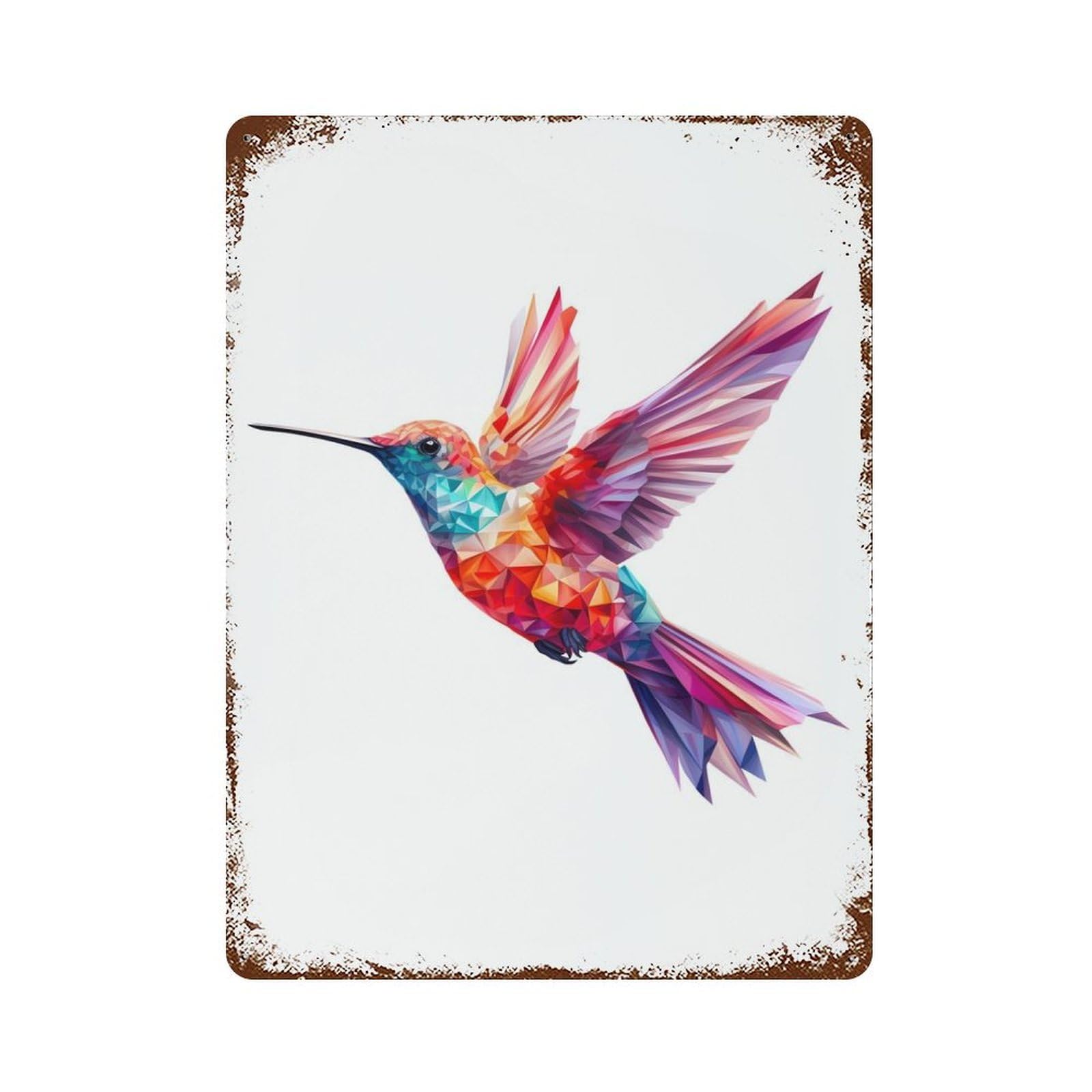 Garage Style Hummingbird Colorful Face Weathered Tin Sign 15.7"x11.8", Classic Wall Plaque for Bar And Workshop