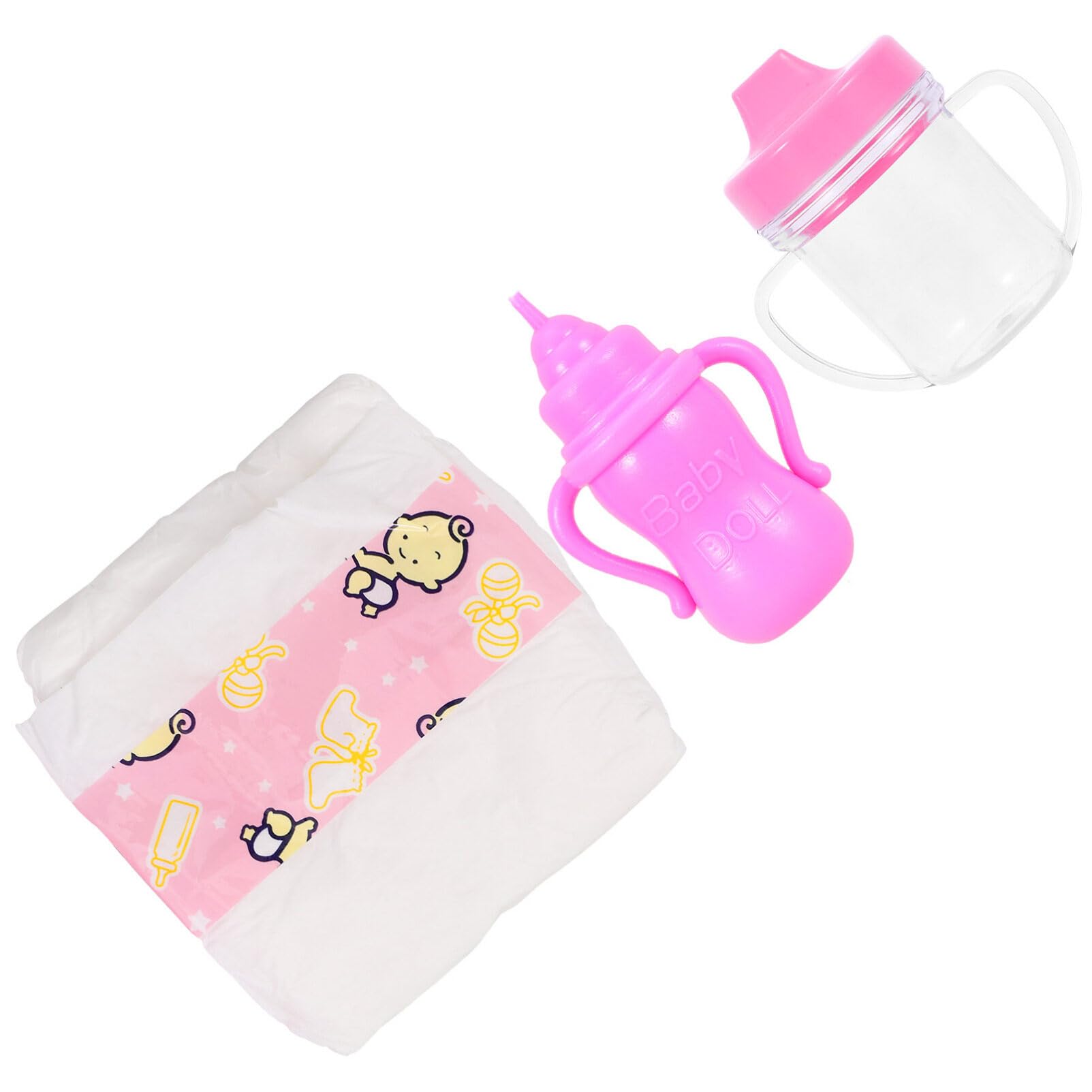 Vaguelly Accesorios De La Muñeca del Bebé 2 Botellas De Leche En Miniatura Y Pañal De La Muñeca Favores De Fiesta De Baby Shower Mini Botella De Muñeca De Plástico para Niño Niña Bebé