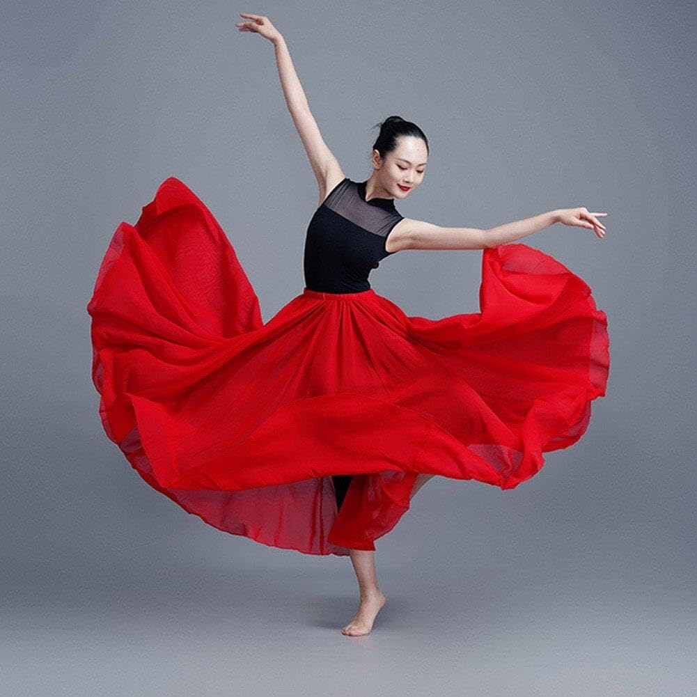 Gonna di Danza del Ventre Gonna a 720 Gradi Gonna di Flamenco Gonna Lunga a Strati Gonna Elegante in Raso per Costume Spagnolo