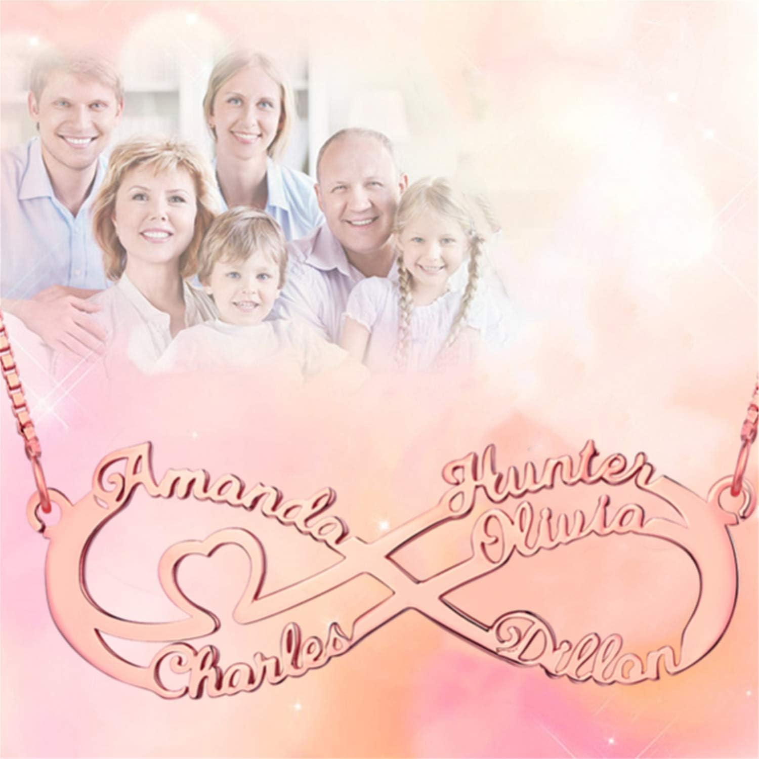Getname Necklace Personalized Infinity Family Name Pendant with Any Names Eternal Infinity Name Necklace Brass