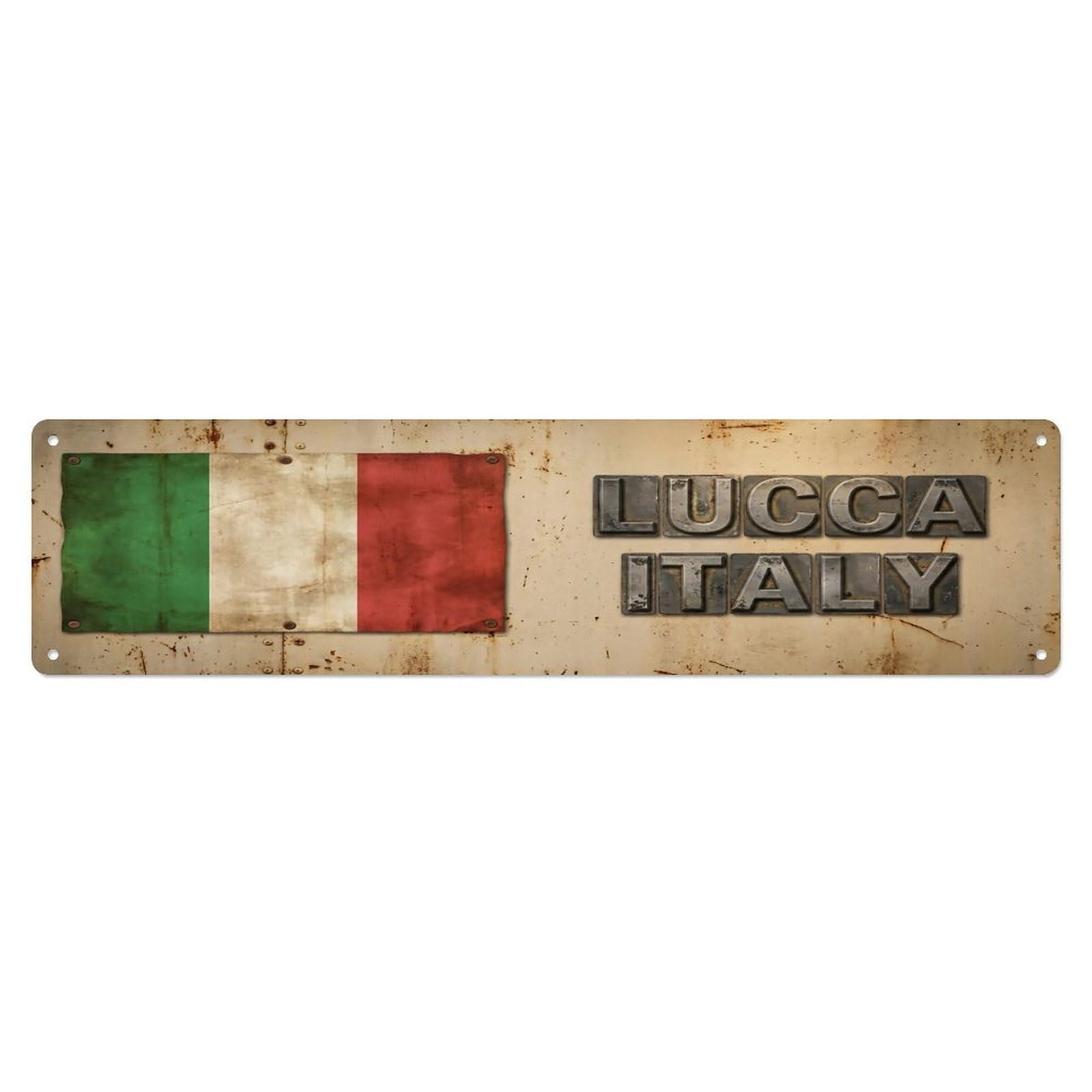 Vintage Lucca Italy Flag Decor Rustic Travel Metal Tin Sign