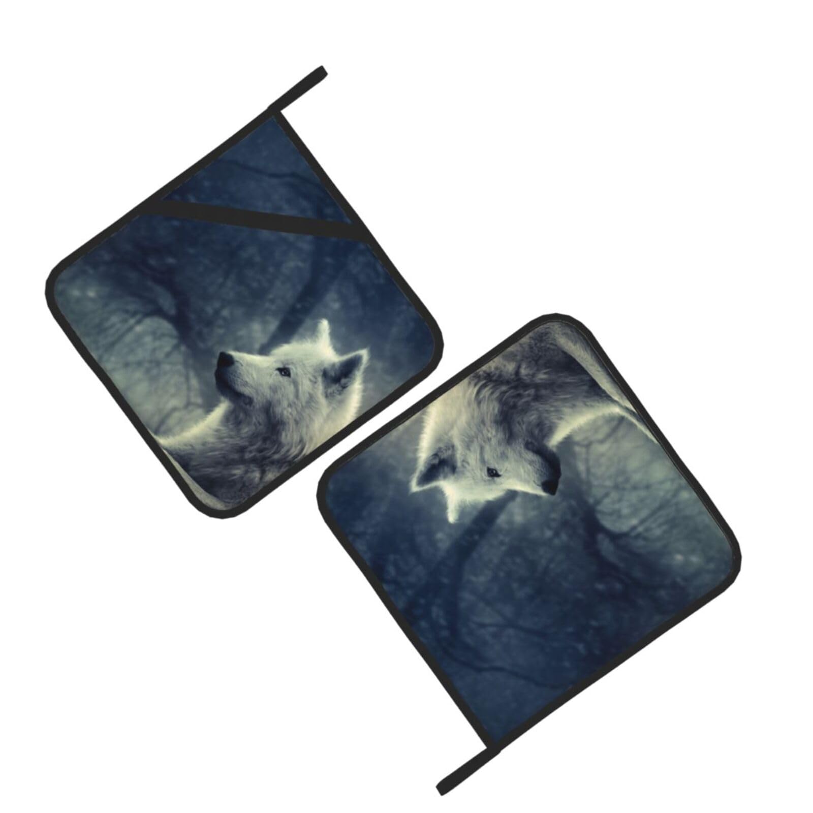 Wolf pattern Printed Oven Pot Holders Set of 2 Pcs Heat Resistant Kitchen Microwave Potholders for Cooking Baking Grilling