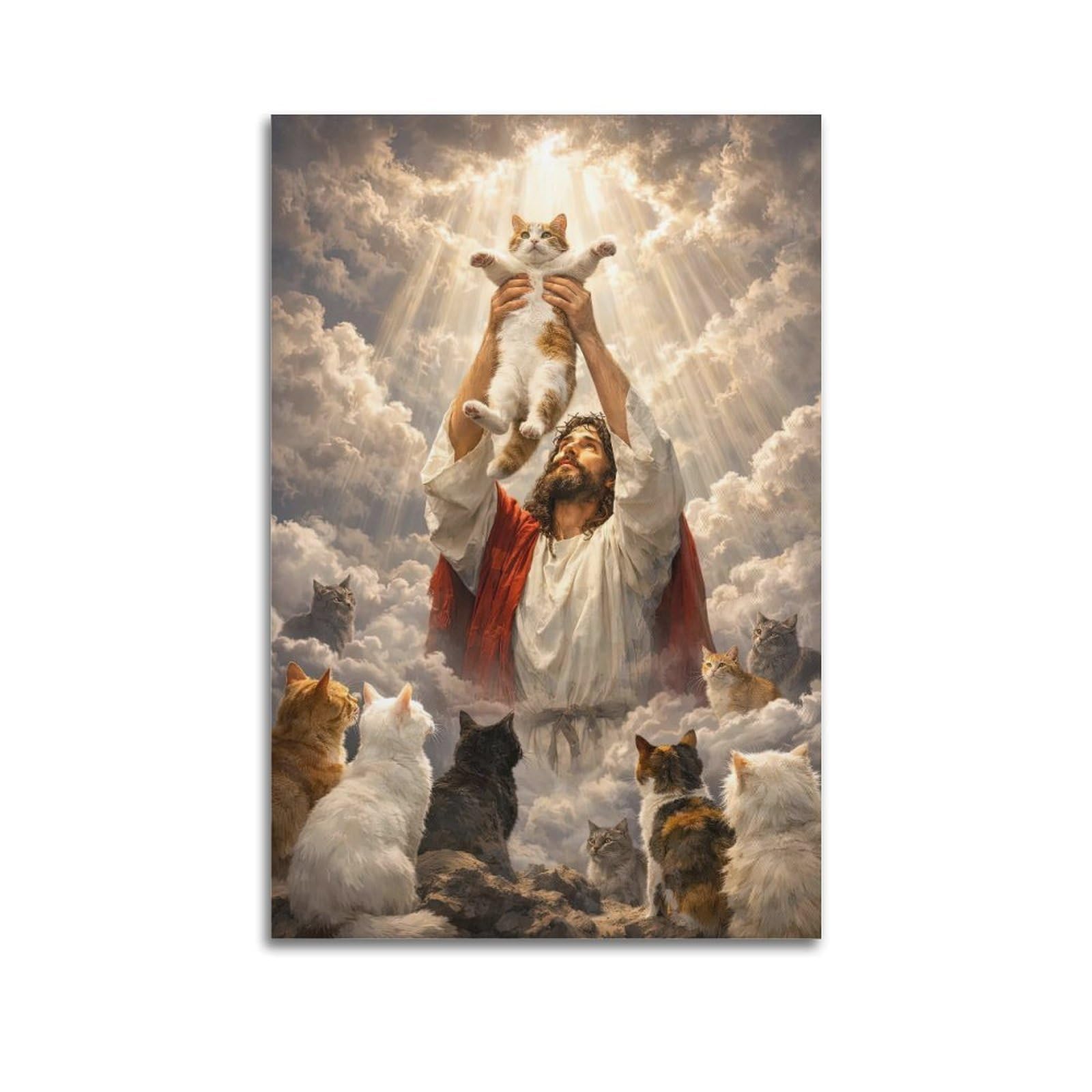 OKAHYS Vintage Jesus & Cats Animal Artwork Poster Decorative Painting Canvas Wall Artworks Picture 20x30inch(50x75cm)
