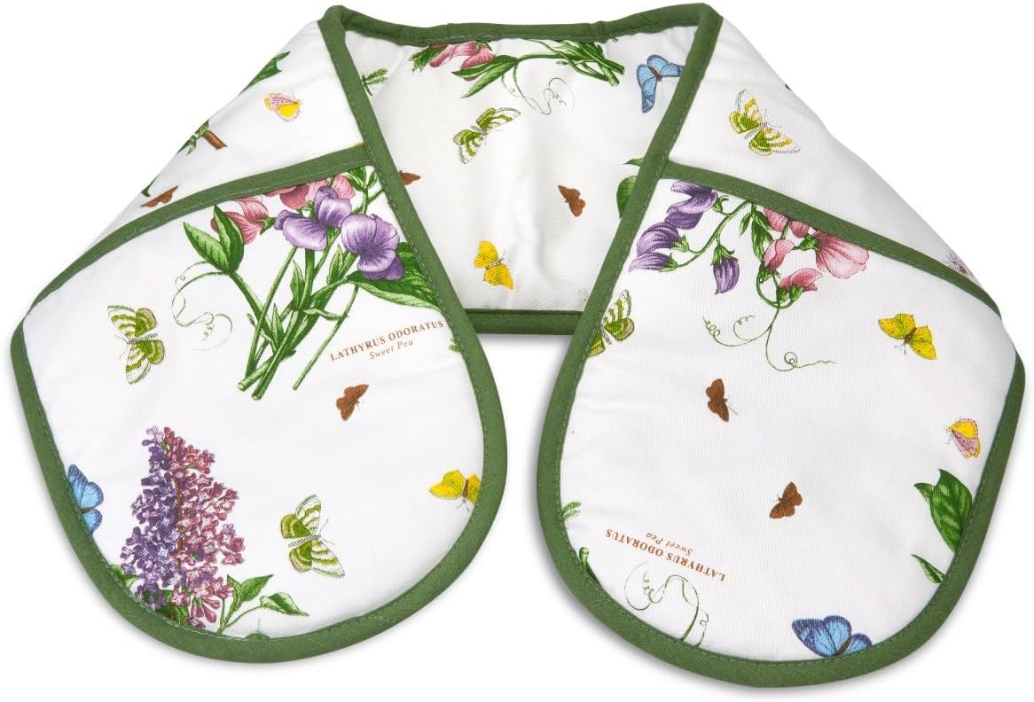 x Botanic Garden Double Oven Glove - Cotton Kitchen Gloves, Comfortable, Blue & White, Machine Washable Kitchen Essential