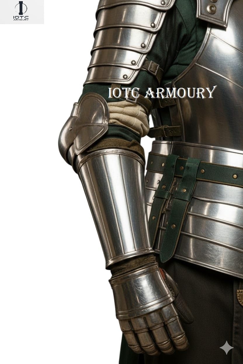 Medieval Knight Barbute Full Armor Suit-Fully Wearable Knight Armor Costume Wtih Barbute Helmet Perfect for Historical Reenactment, LARP, Cosplay Event's, Theator Act & Halloween Costume Silver