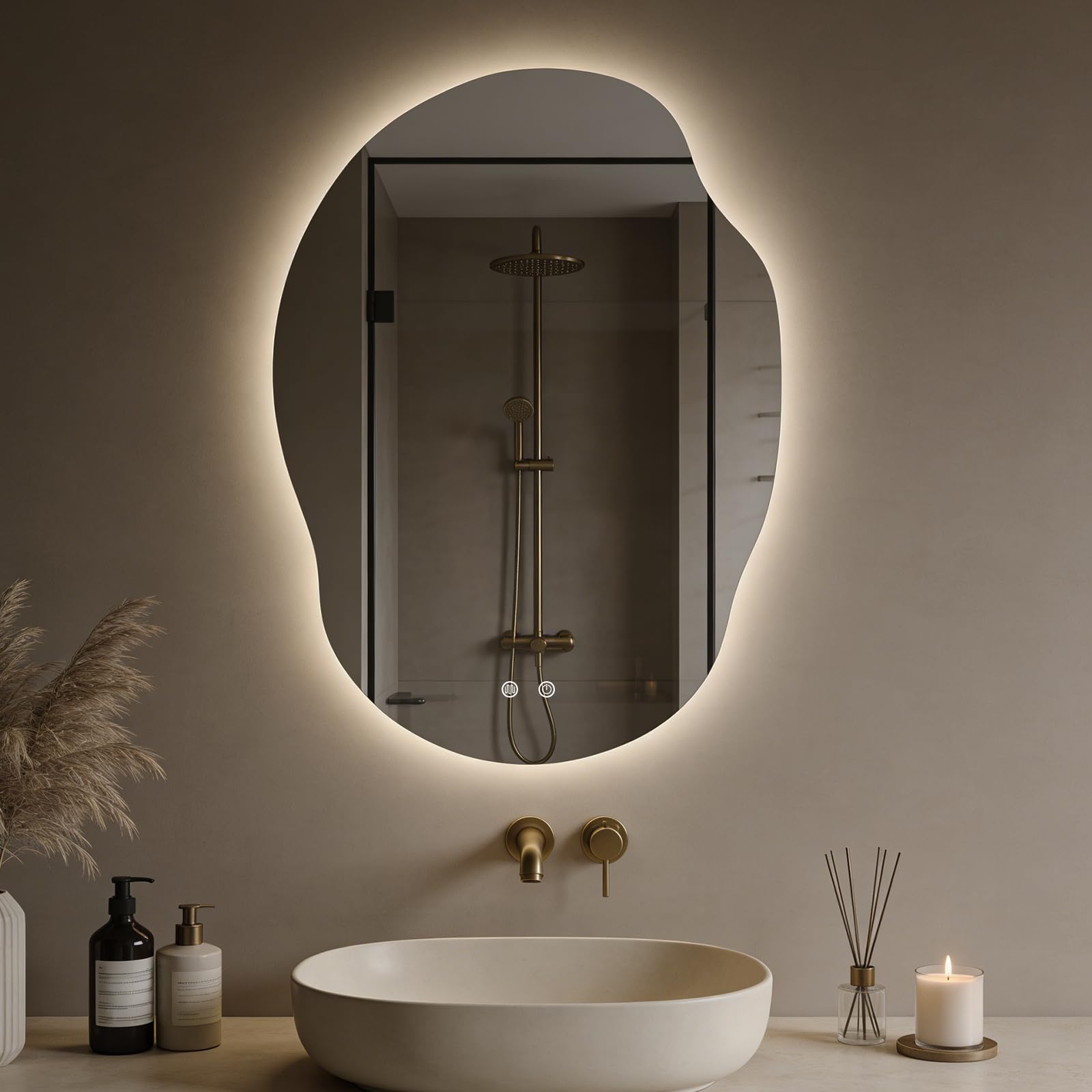 LED Bathroom Mirror with Lights Asymmetrical Irregular Backlit Vanity Mirror 35 H x 25 W Anti-Fog Dimmable 3