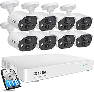 ZOSI C303 8CH Home Security Camera System with Audio, Person Vehicle Detection, Night Vision, Light & Sound Siren, 8pcs 1080P Outdoor Cameras, 8CH 3K Lite H.265+ DVR with 1TB SSD for 24/7 Recording asin的图片