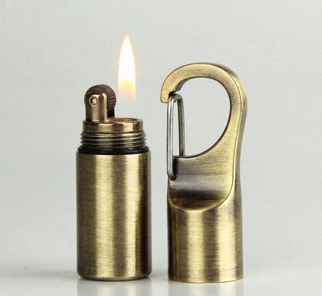 Premium Vintage Trench – Mini Pocket Keychain Lighter, Refillable Kerosene Metal Brass Lighter for Cigarettes & Cigars, Retro Luxury Design (Golden)-picture-16