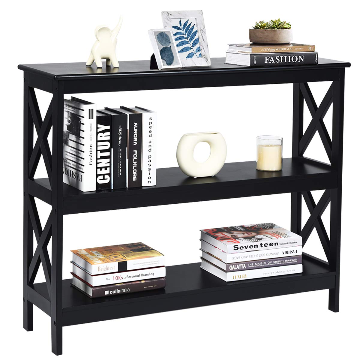COSTWAY Mesa Consola Mesa Auxiliar de 3 Niveles Mesita con Estante Estantería 100x30x80 centímetros Mueble para Salón Pasillo (Negro)