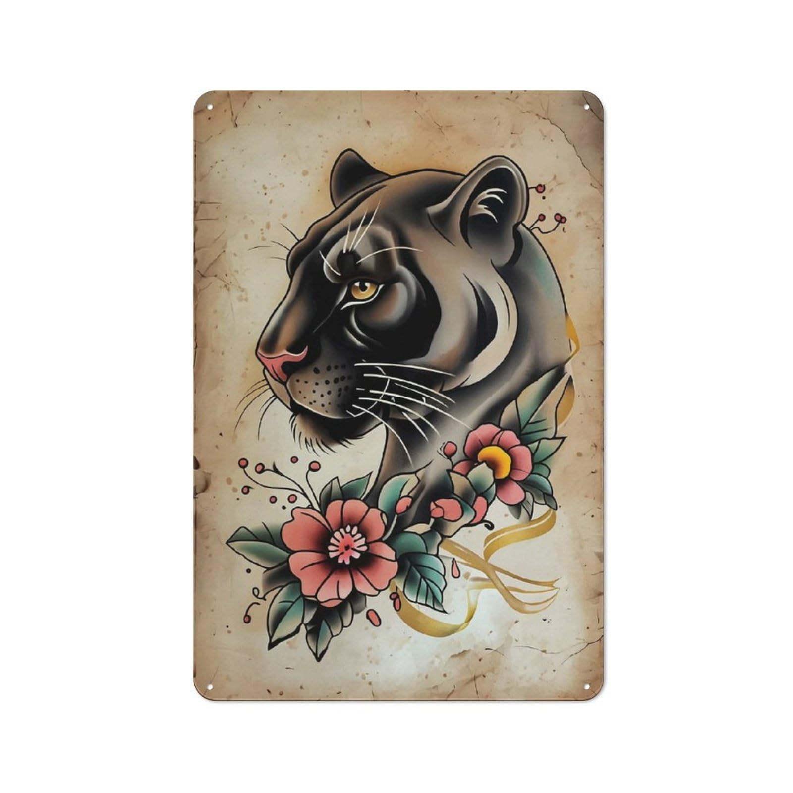 Junmoney Style-18 Classic Vintage Metal Sign 30X20cm Featuring Panther Art, Home Bar Decor For Cafe, Pub, Workshop Or Home Bar