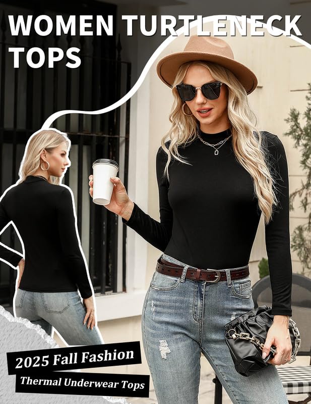 Marvmys Womens 2 Pack Turtleneck Long Sleeve Shirts Lightweight Basic Slim Fit Soft Thermal Underwear Tops XS-2XL3