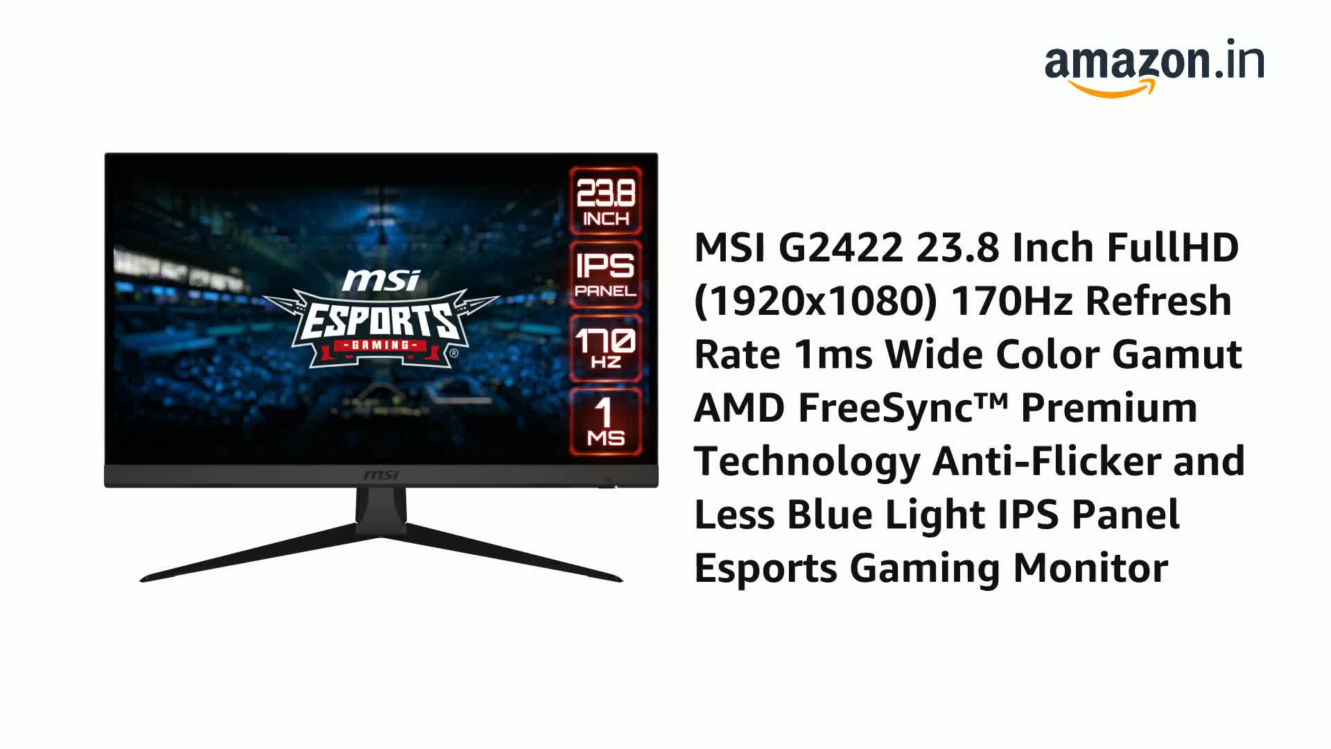 MSI ゲーミングモニター　g2422 MSI G2422 23.8 Inch FullHD (1920x1080) 170Hz Refresh Rate 1ms Wide