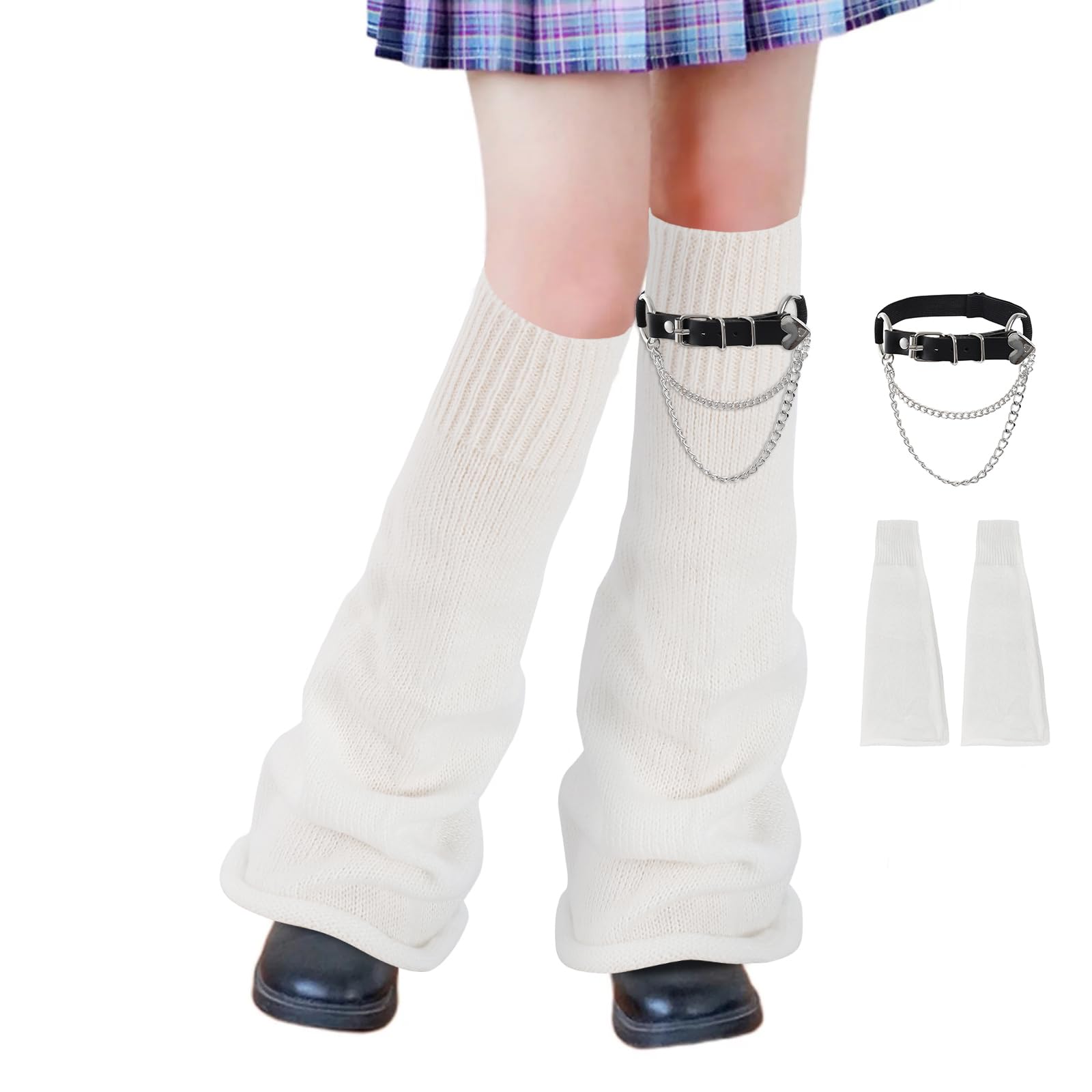 Junely Leg Warmers for Women Kawaii Leg Warmer Cute Legwarmers Japanese Socks Emo Lolita Gyaru Harajuku Accessories - Blanco