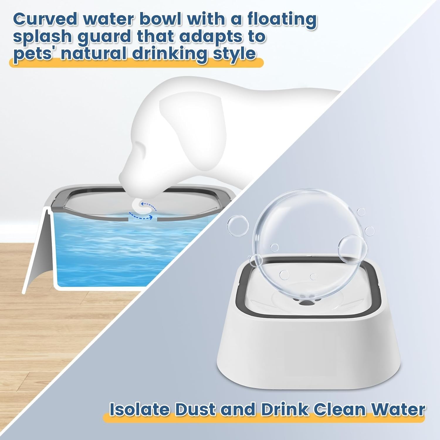 COZIESS Plastic Dog Water Bowl no Spill,35oz Slow Water Bowl for Dogs,BPA-Free,Anti-Splash & No-Slip Design,1L Vehicle Carried Travel Spill Proof Pet Bowls,for Small Medium Cats and Pets (White,1L) 4