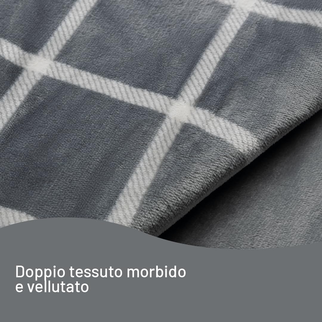 Imetec CaldoPlaid Riscaldabile Velvet Square | Morbida Coperta Elettrica per Divano o Letto, 150x95 cm, 6 Temperature, Rapido Riscaldamento, Lavabile in Lavatrice, Timer Spegnimento, Bassi Consumi