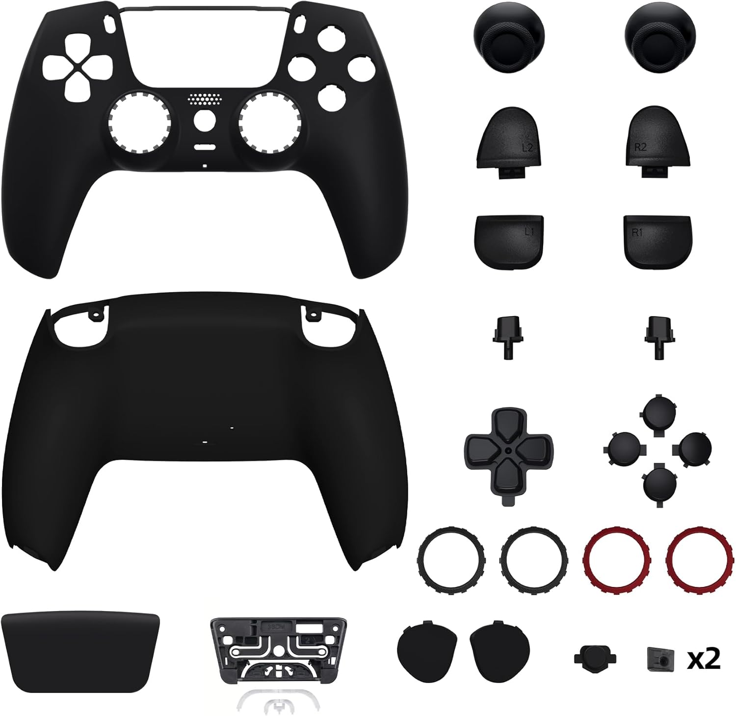 eXtremeRate Luna Redesigned Full Set Shell Buttons Touchpad Cover Compatible with ps5 Controller BDM-030 BDM-040 BDM-050, Custom Black Replacement Top Bottom Cover Case Compatible with ps5 Controller - Image 9