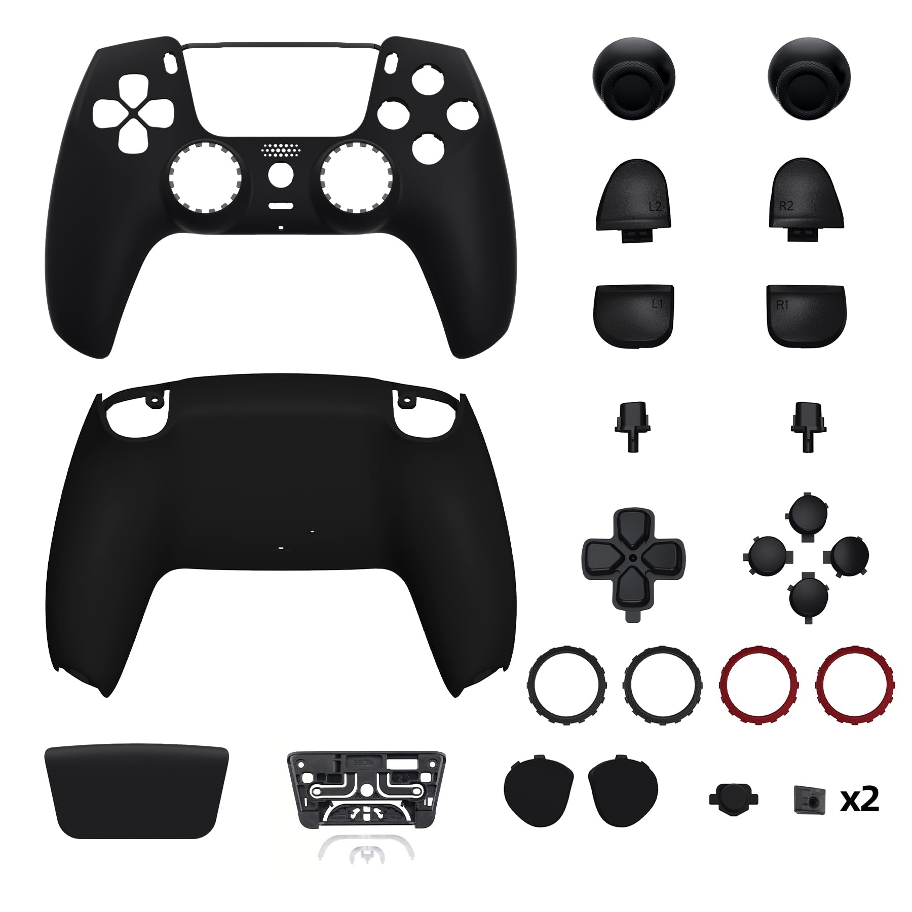 eXtremeRate Luna Carcasa con Botones Completo Kit Compatible con ps5 BDM-030/040/050/060 Control Placa Delantera Touchpad Joysticks Teclas Cubierta Trasera Compatible con ps5 Mando (Negro)