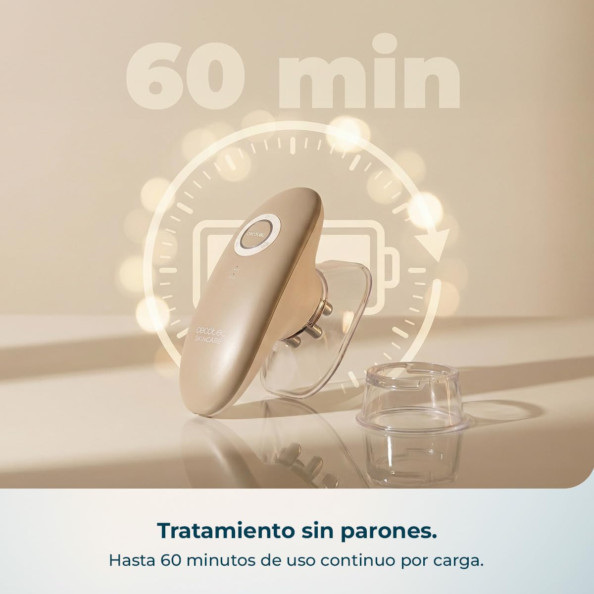 Cecotec Masajeador Corporal Anticelulítico SkinCare Push Up Suction EMS, Luz Roja, 2 Cabezales, 3 Intensidades, 60 min Autonomía