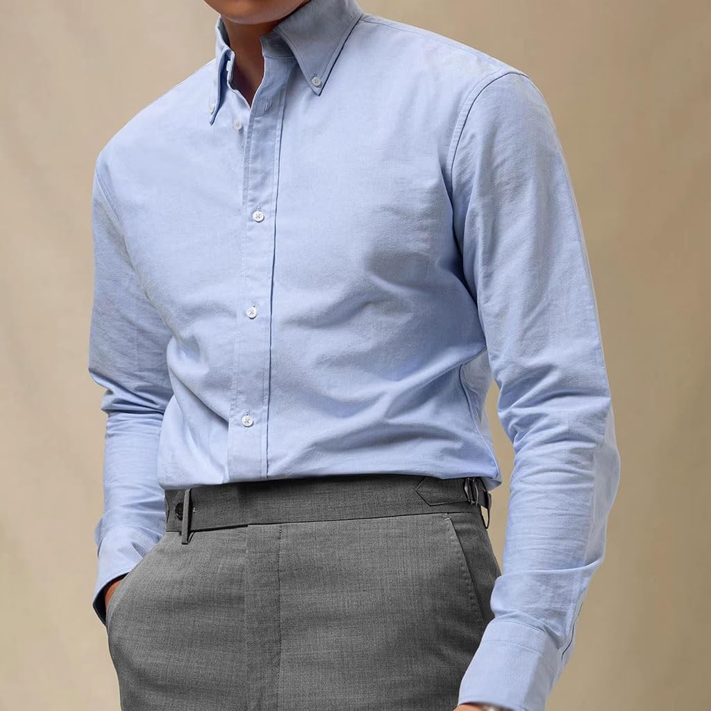 Camisa Azul De Cuello con Botones para Hombres, Camisa Formal De Manga Larga De Algodón, para Uso En Primavera/Otoño