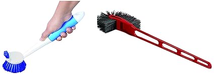 Cello Dual Action Sink and Dish Brush, Pack of 1pc, Blue and White & Kleeno by Eco Hockey Toilet Brush, 1pc, Red and Grey