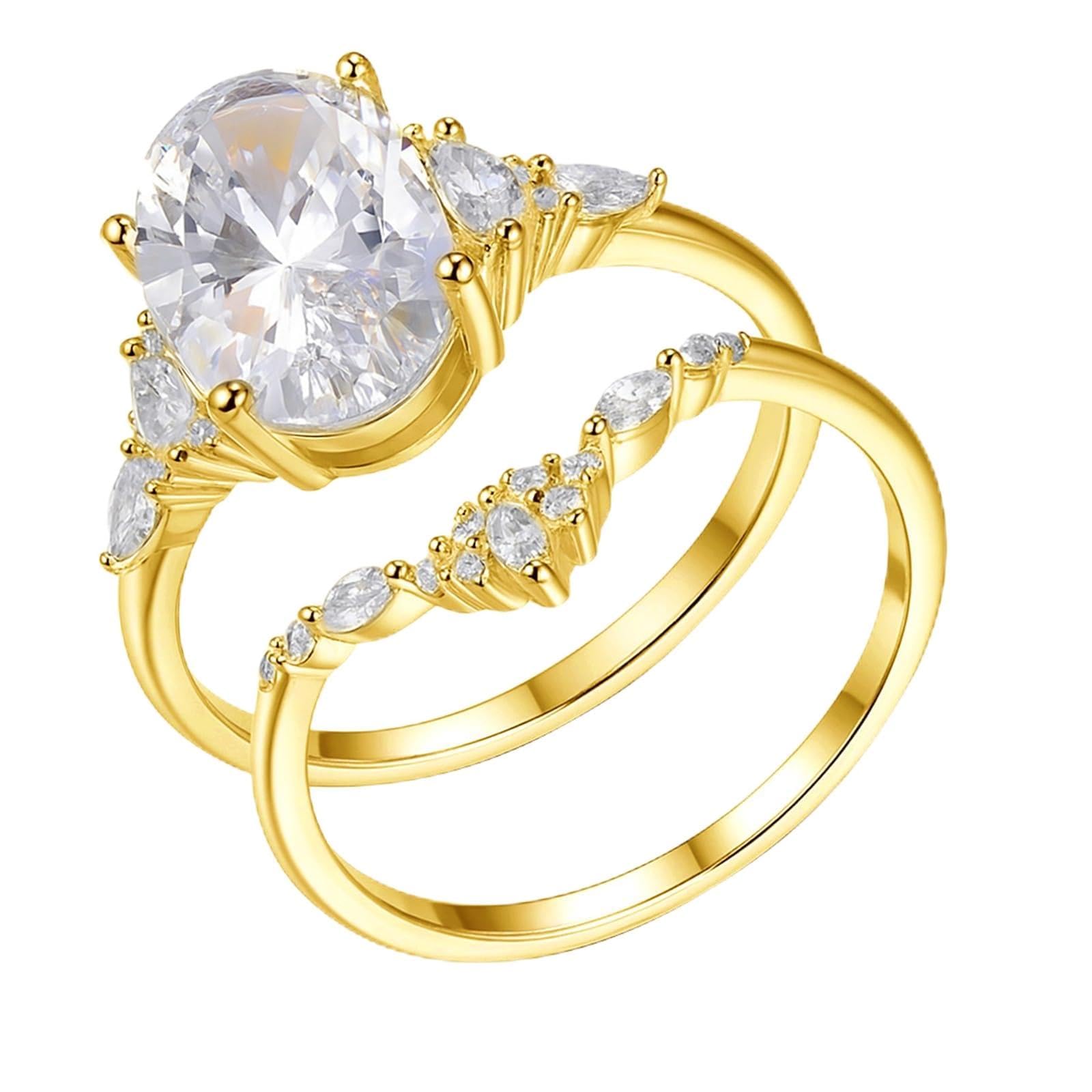 2-częściowy zestaw złotych pierścionków damskich 9K dla kobiet z moissanitem 4,5 ct, pierścionek zaręczynowy damski, żółte złoto, 9-karatowe żółte złoto, rozmiar 58 (18,5)
