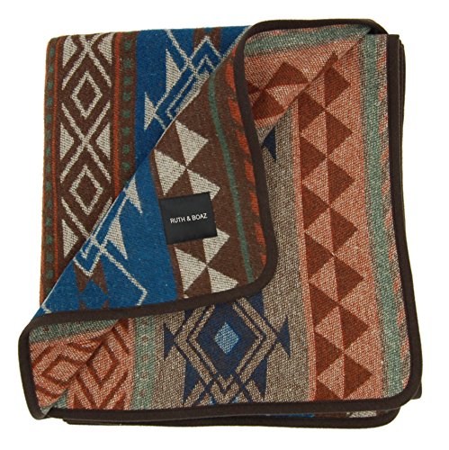 Ruth&Boaz Outdoor Wool Blend Blanket Ethnic Inka Pattern(K) (Blue, Normal)