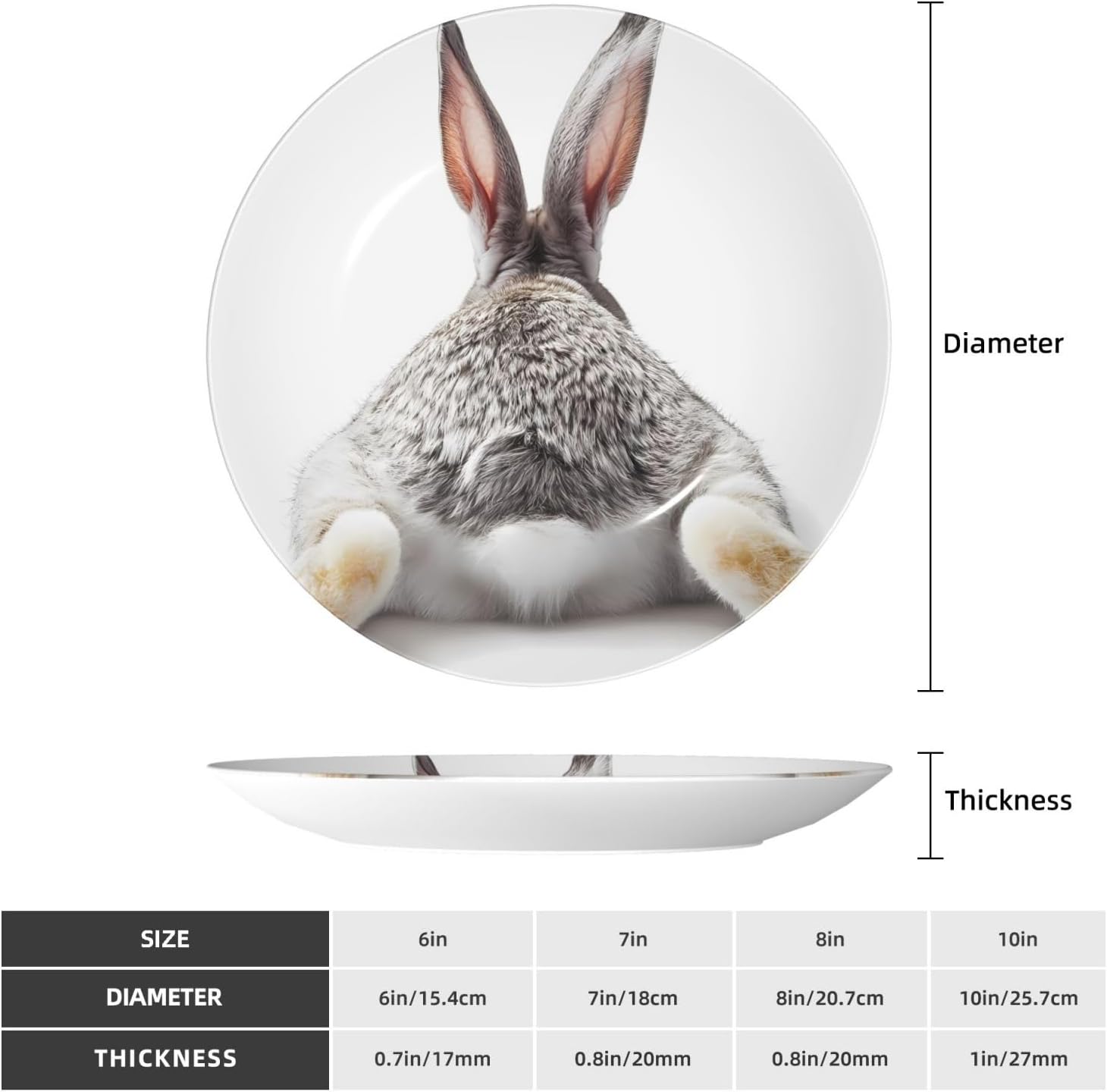 Grey Rabbit Bunny Tail Style Ceramic Plate Display Home Display With Stand Wall Hanging Plate For Home Decor 10 Inch