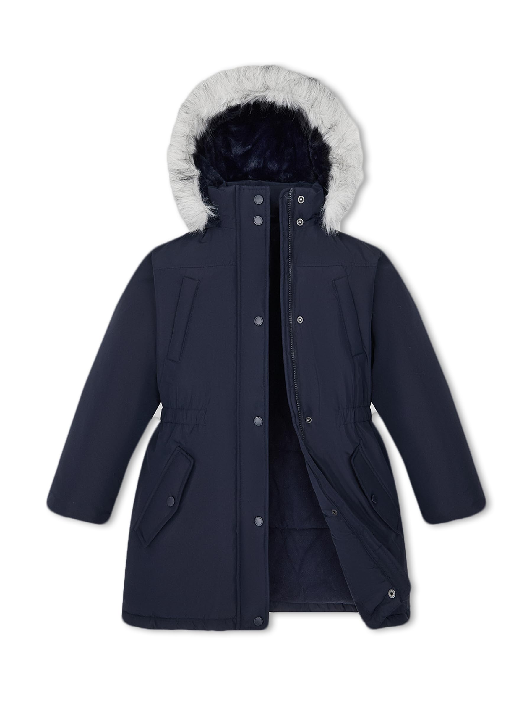 SOLOCOTE Abrigo de invierno para niñas resistente al agua chaqueta de esquí gruesa con capucha de plumas falsas parka larga para niños