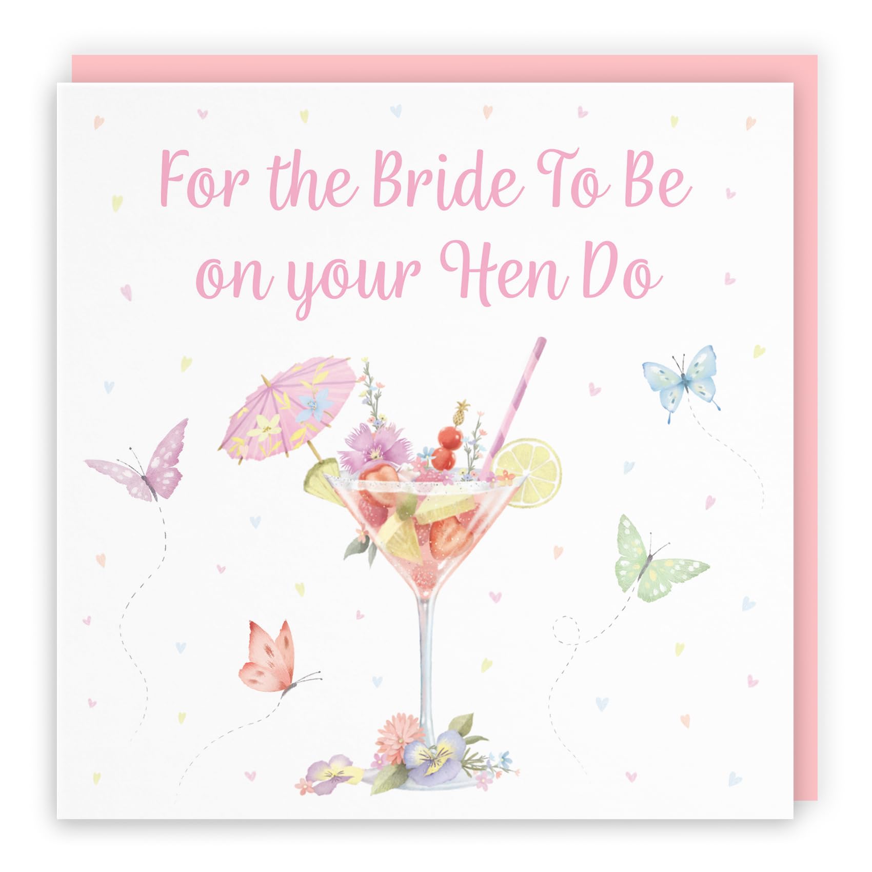 Hunts England, Pink Cocktail And Butterflies Elegant Hen Party Card, Milo's Gallery, Happy Hen Do, For Bride To Be