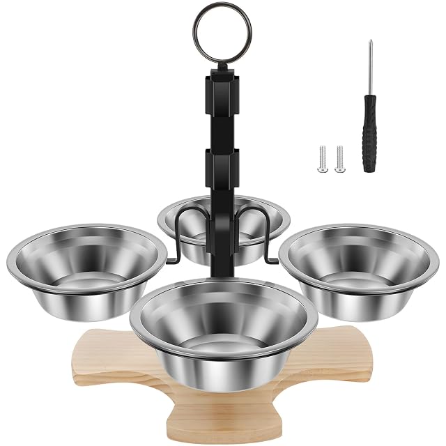 Comedero para gatos elevado con soporte, 4 cuencos de acero inoxidable de 14 cm, comedero elevado