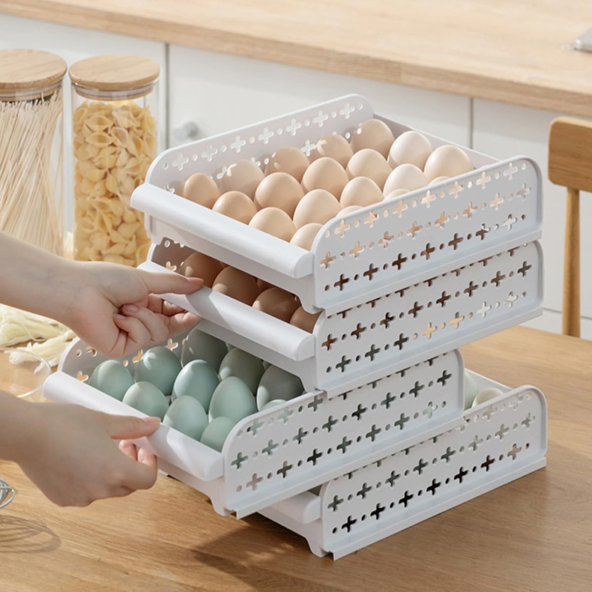 2pcs Egg Container 20 Compartments PP Drawer Design Stackable White