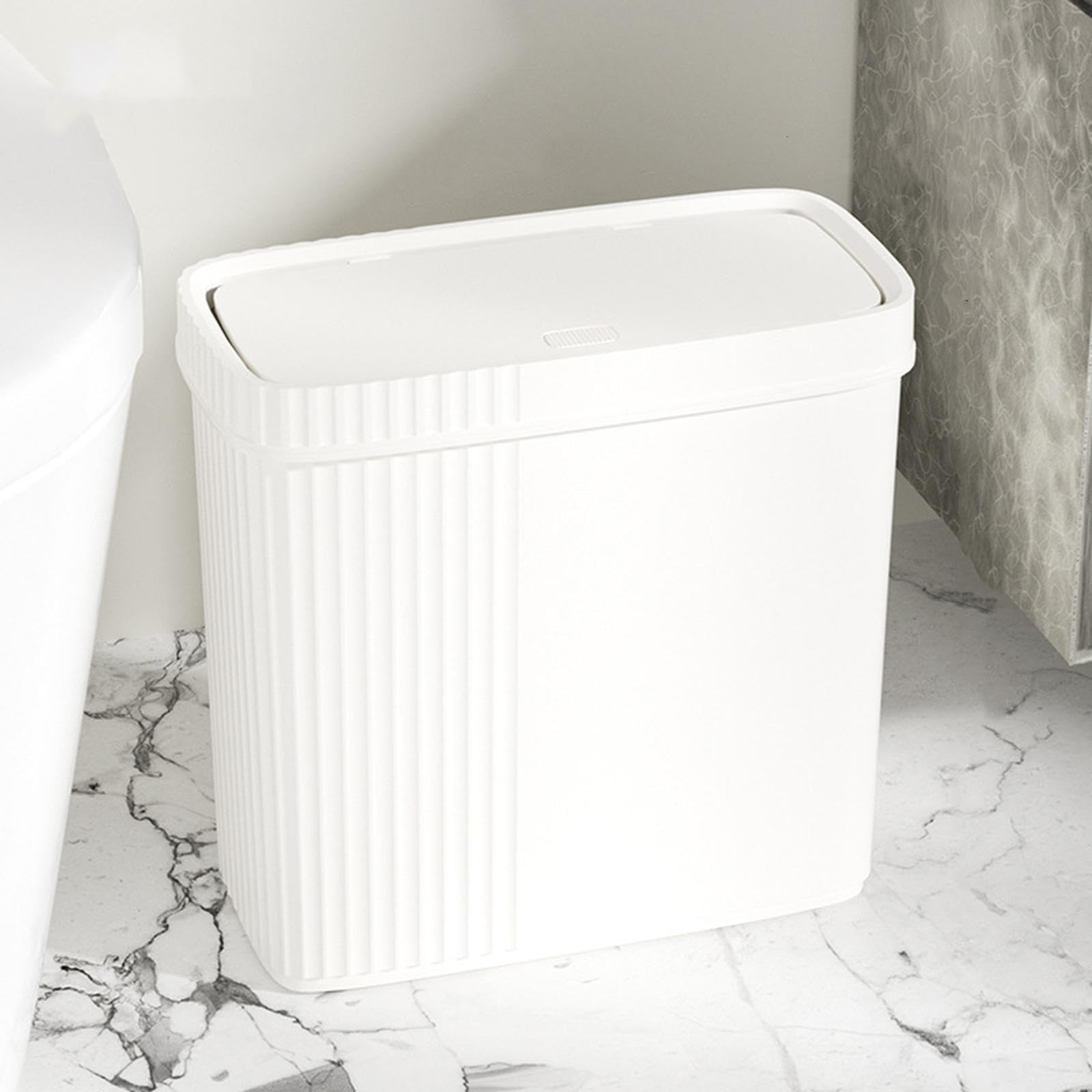 Schmaler Abfalleimer mit Pressdeckel aus PP, geeignet für kleine Räume, leichter Haushaltsmülleimer, Abfalleimer für Wohnzimmer, Küche, Studentenwohnheim, Weiß, 28 x 13.5 x 27.3 cm