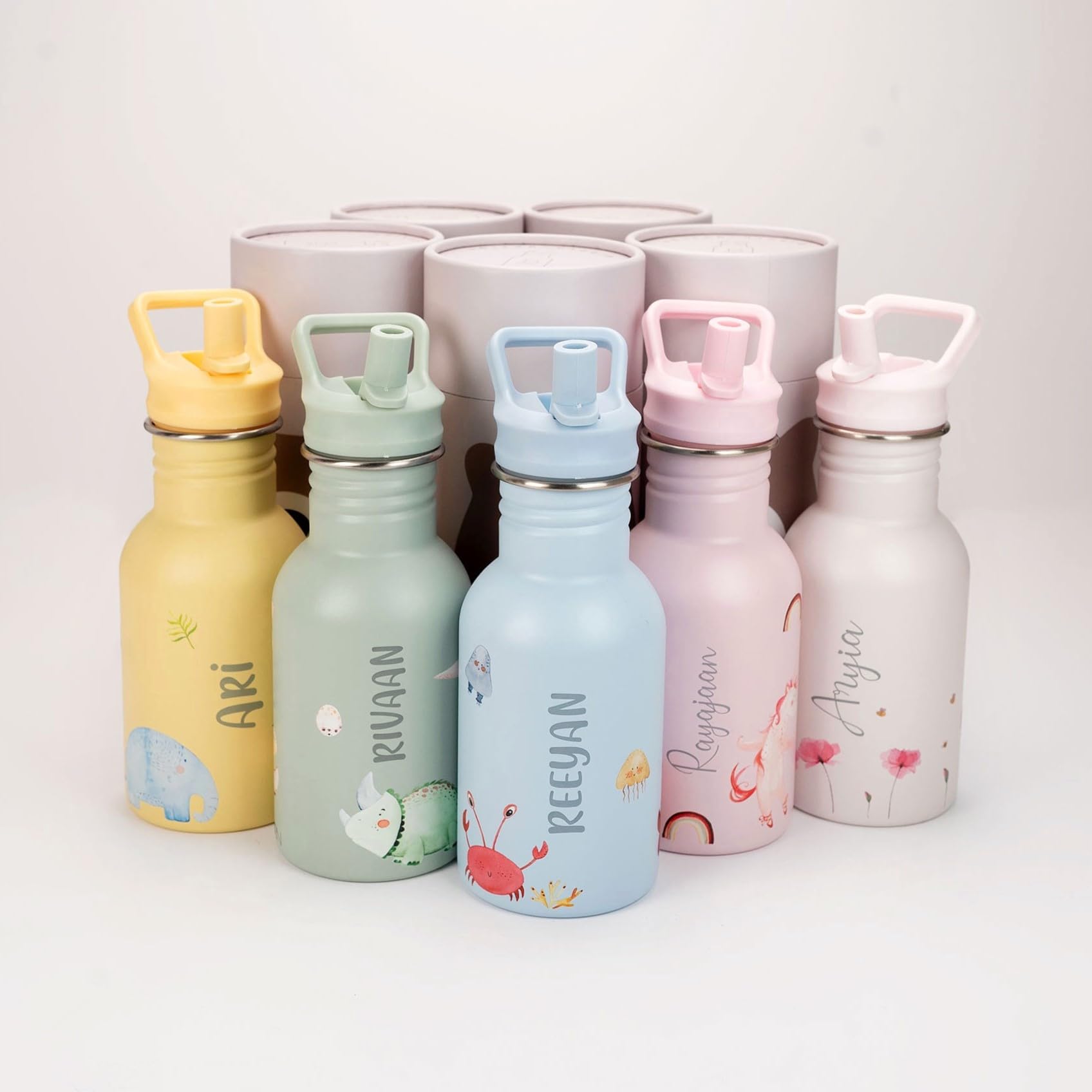 J.Børn Butelka personalizowana ze słomką dla dzieci 350 ml stal nierdzewna