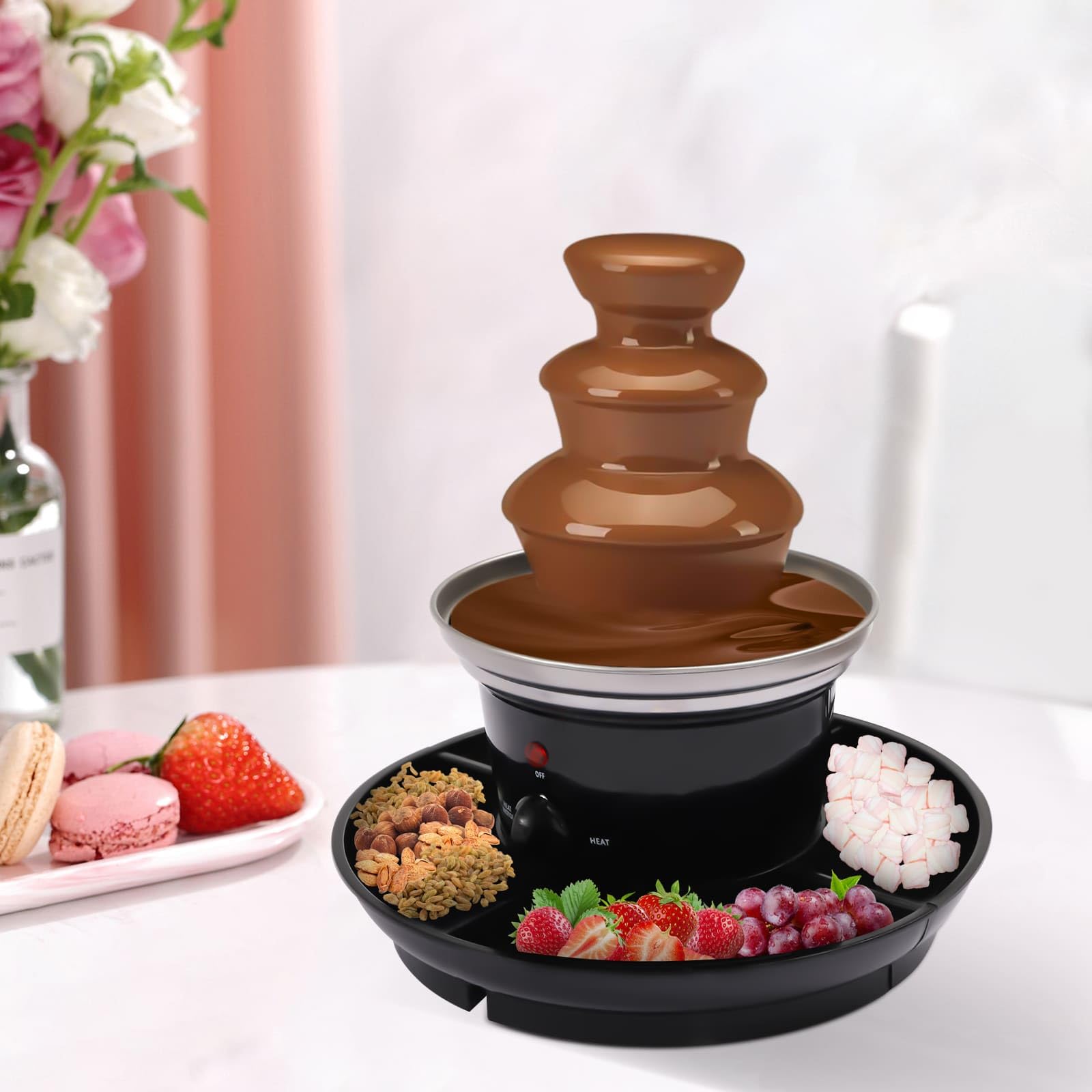 Fontaine à Chocolat 3 Niveaux avec Assiette à Fruits, Machine de Fontaine pour Chocolat Fondant Chaud 40 W, Capacité 0.45kg, Pour Réunions de Famille, Anniversaires, Mariages