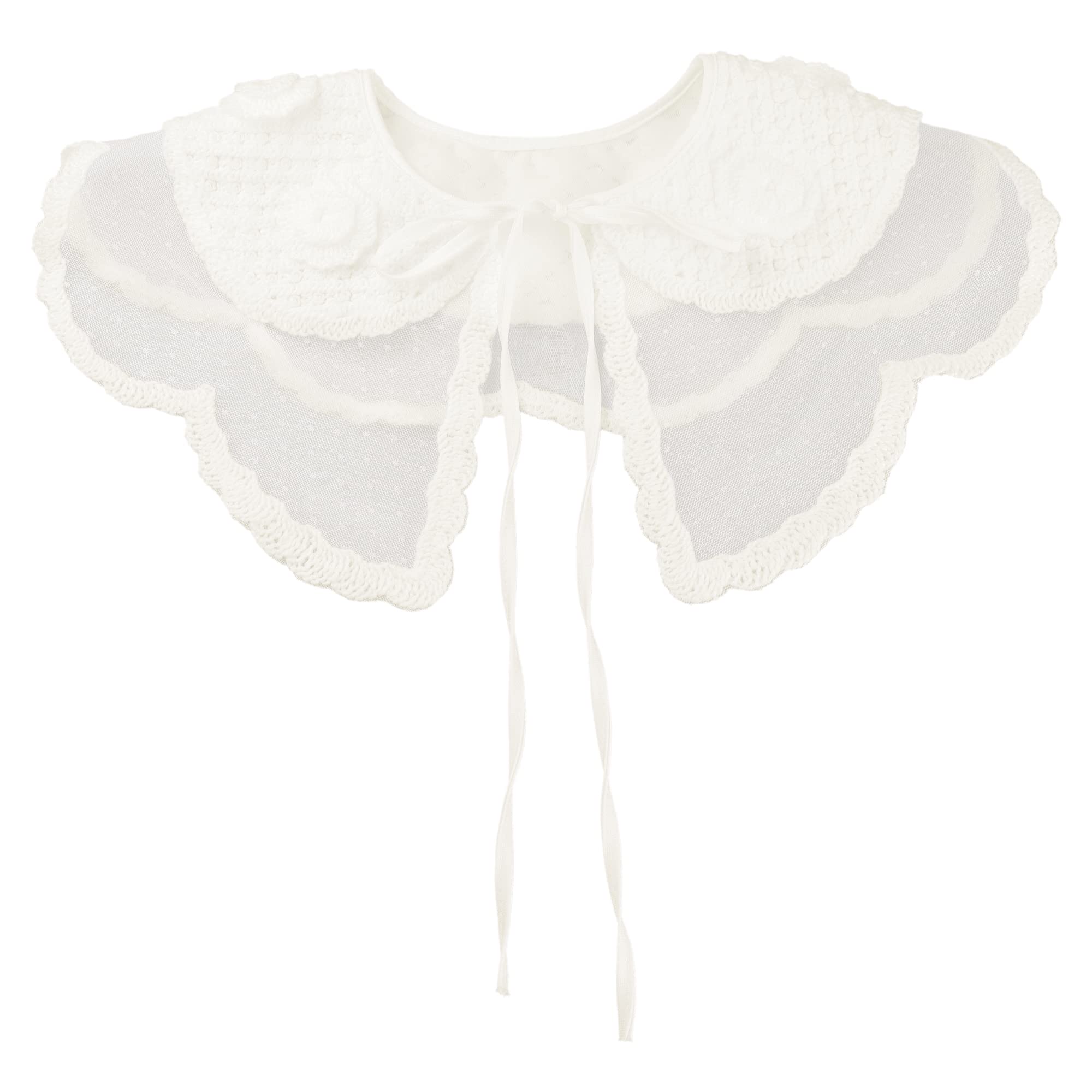 Elerevyo Detachable Fake Collar, Lace Embroidery Knit Little Shawl Mini Cape Choker False Peter Pan Collar for Blouse White-4 One Size
