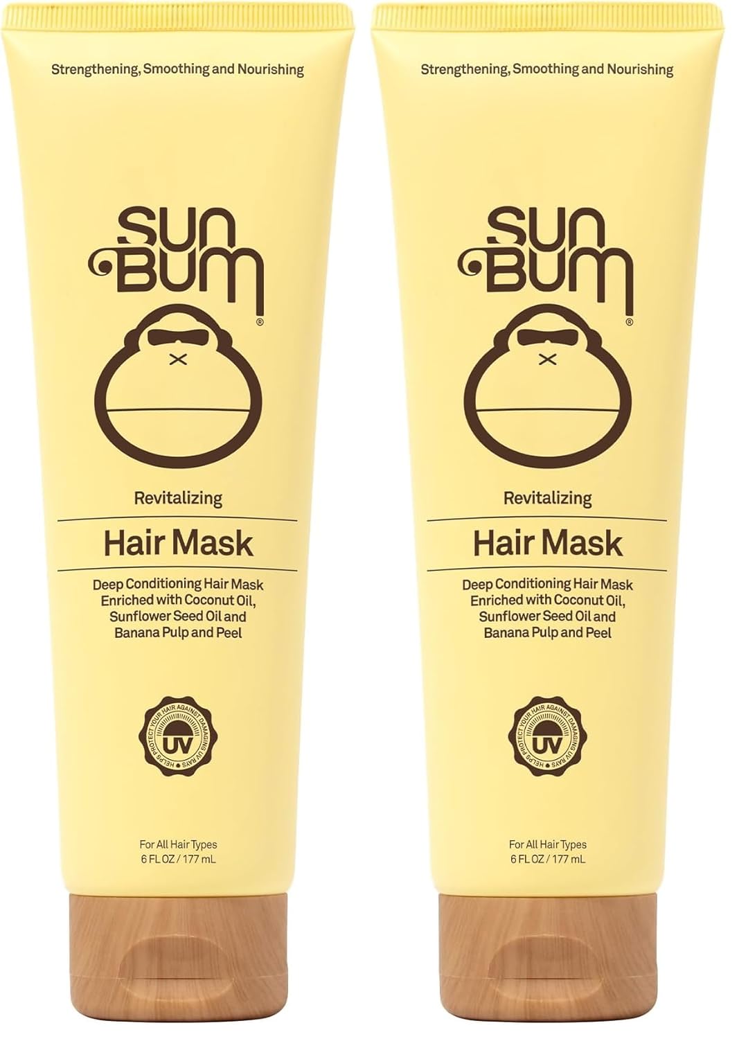 Sun Bum Revitalizing Deep Conditioning Hair Mask - Moisturizing and Restoring Treatment for Damaged Hair - Strengthening - Smoothing and Nourishing Formula - Vegan and Cruelty Free - 6 oz (Pack of 2)