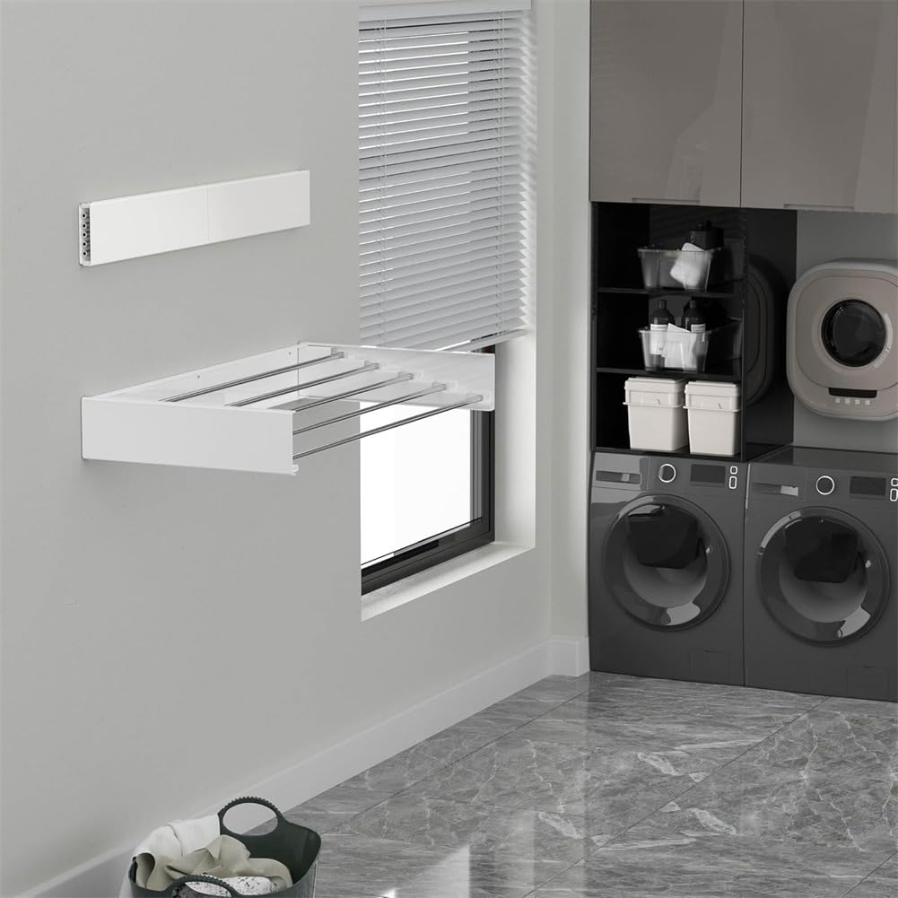 Séchoir à Linge Extensible 80 cm Peu Encombrant Pliable pour Suspendre des Vêtements, Séchoir à Linge Mural pour l'intérieur, Salle de bain, Balcon