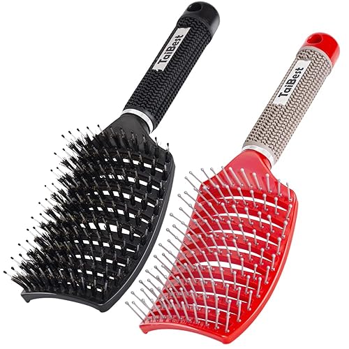 Vista 5 de Juego de Cepillos para Cabello con Cerdas de Jabalí - Cepillo Desenredante para Cabello Seco/Húmedo para Cabello Fino, Grueso, Rizado - Cepillo
