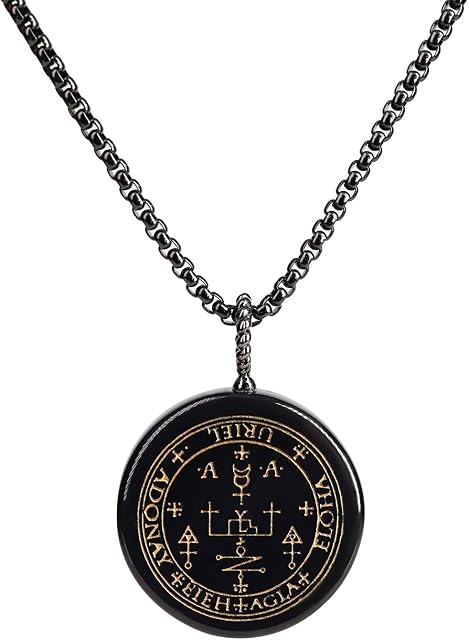 COAI Religious Jewelry Sigil of Archangel Obsidian Stone Pendant Necklace