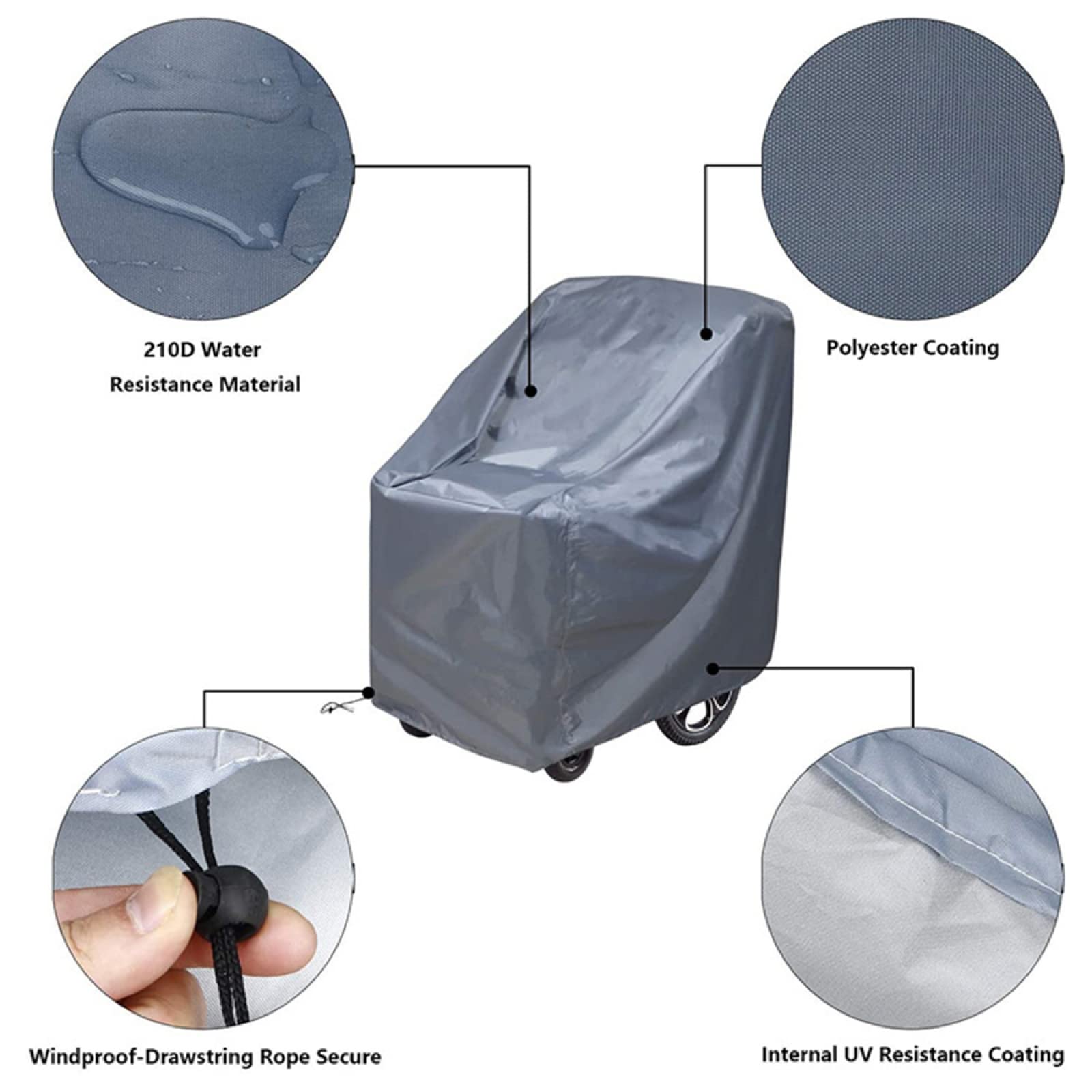 Funda Impermeable para Silla De Ruedas, Funda para Lluvia De Tela Oxford Gris 210d para Silla De Ruedas Funda para Silla De Ruedas, Funda para Lluvia, Duradera
