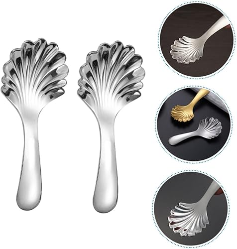 Miniatura 3 de MAGICLULU Cuchara de hoja de té, cucharas decorativas para servir con cáscara, cucharas de mango corto, 2 unidades