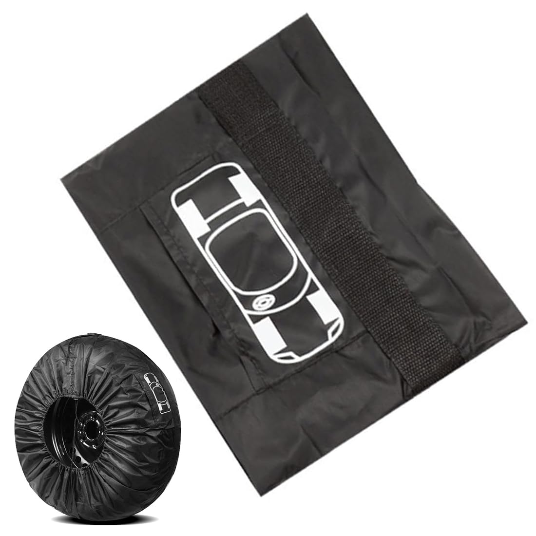 Funda para Neumáticos de Coche y Rueda de Repuesto - Compatible con Remolque, Camper, Camión, SUV - 80 cm de Diámetro Negro con Asa
