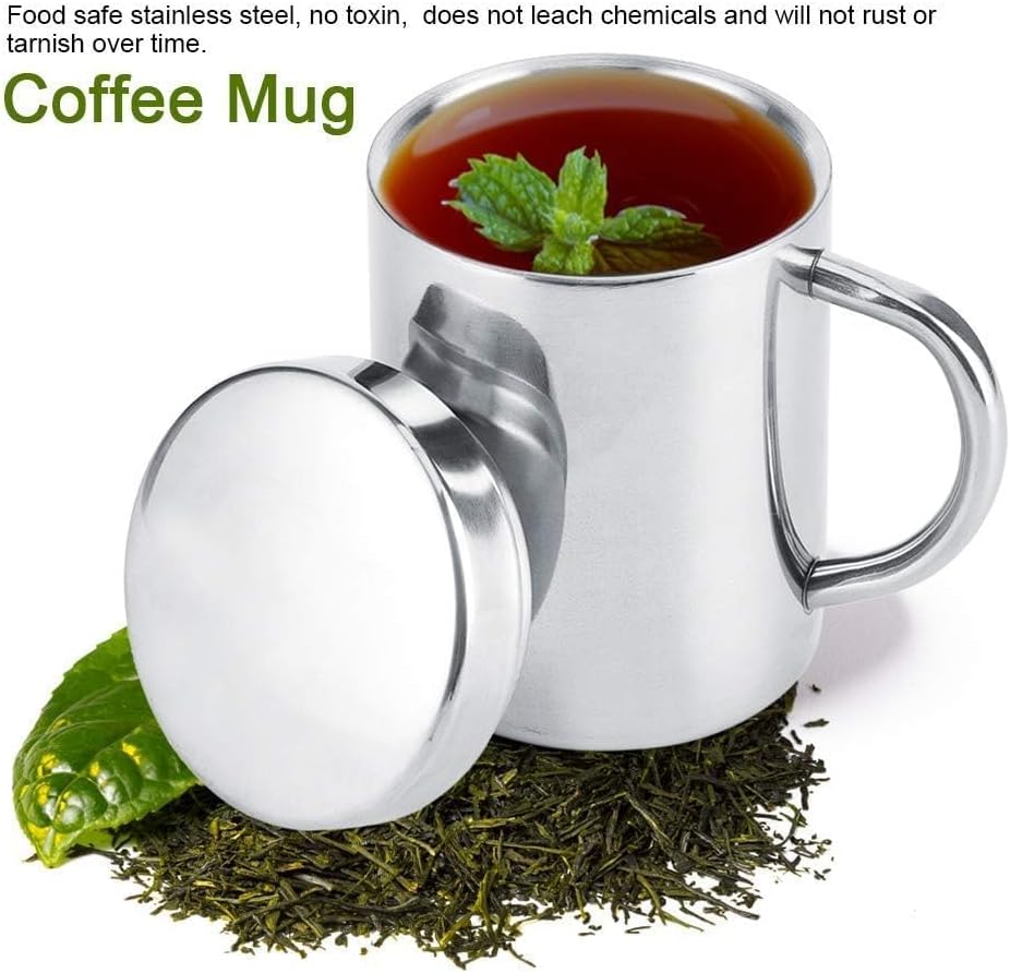 Stainless Steel Coffee Mug With Lid And Handle 7.5oz/220ml Unbreakable Metal Cup Double Wall Camping Cup Travel Coffee Mugs Shatterproof Tea Cup Camping Mug Stainless Steel Cup - Image 2