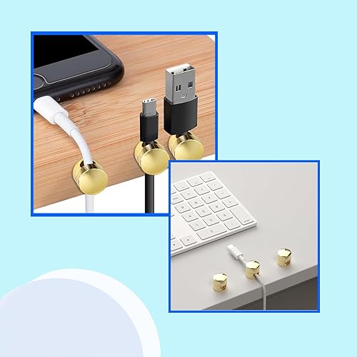 Miniatura 3 de 3 juegos de soportes para cables de carga, clips adhesivos de metal dorado, soportes de anclaje de cable ajustables, organizador de cables para
