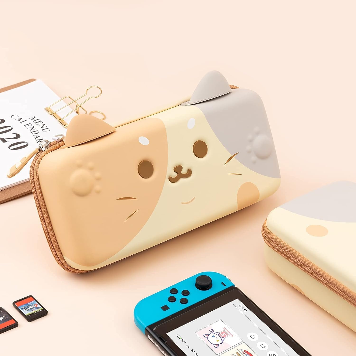 GeekShare Trójkolorowa torba do przenoszenia dla kota kompatybilna z Nintendo Switch – przenośna twarda obudowa o dużej pojemności pasuje do konsoli Switch i akcesoriów [gra wideo]